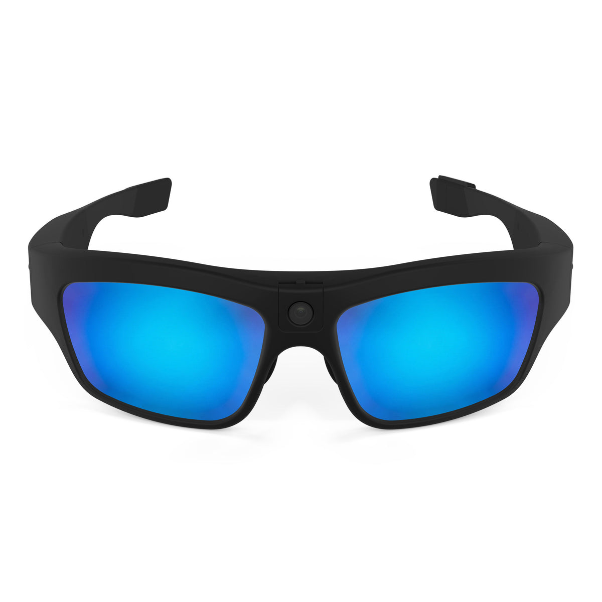 iVUE Denali camera glasses fitted with blue mirror lenses front view