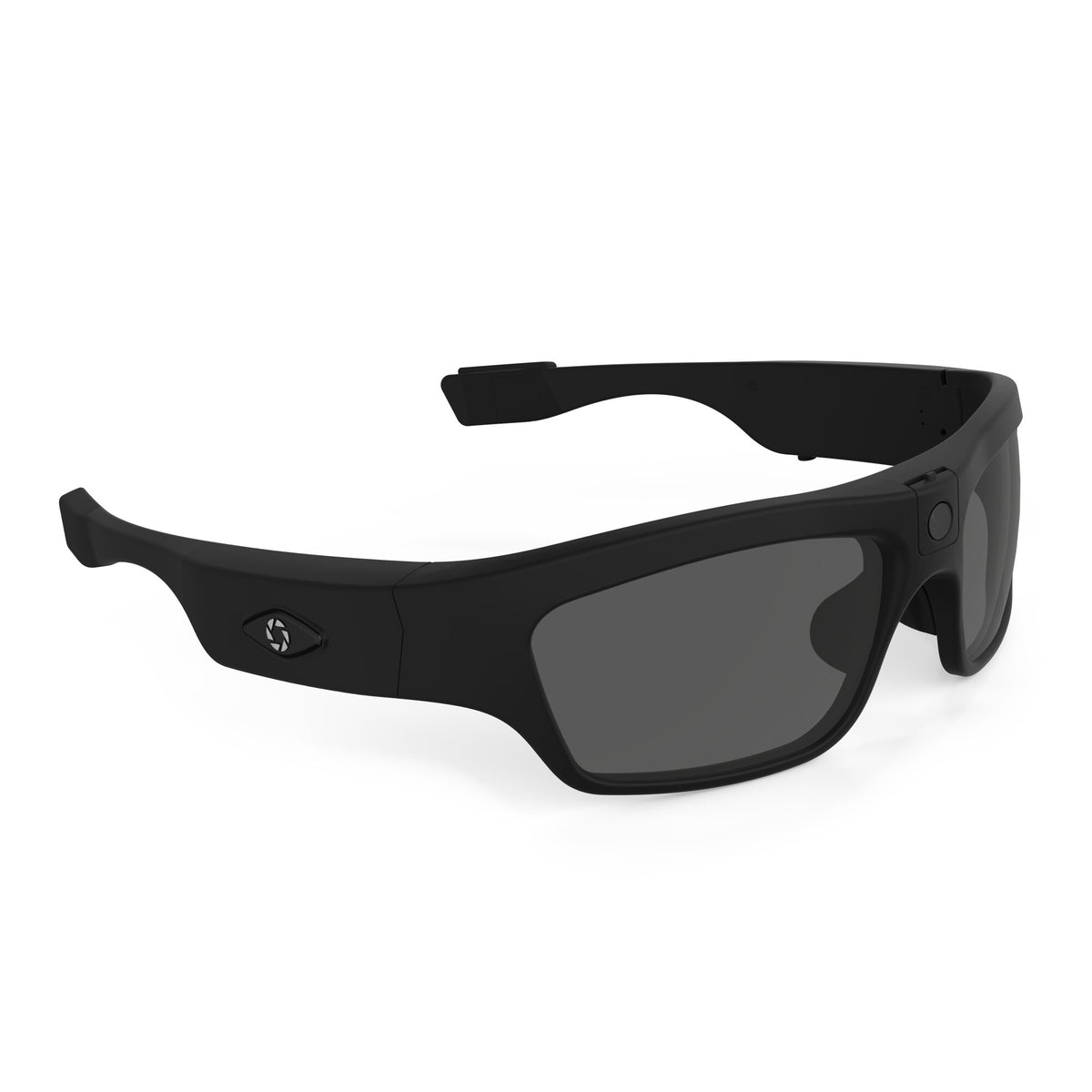 iVUE Denali camera glasses side view showing dual noise-canceling microphone placement