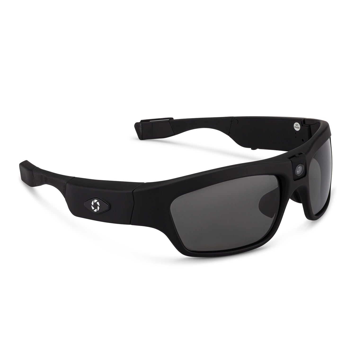 iVUE Denali camera glasses rear view showing dual noise-canceling microphone placement
