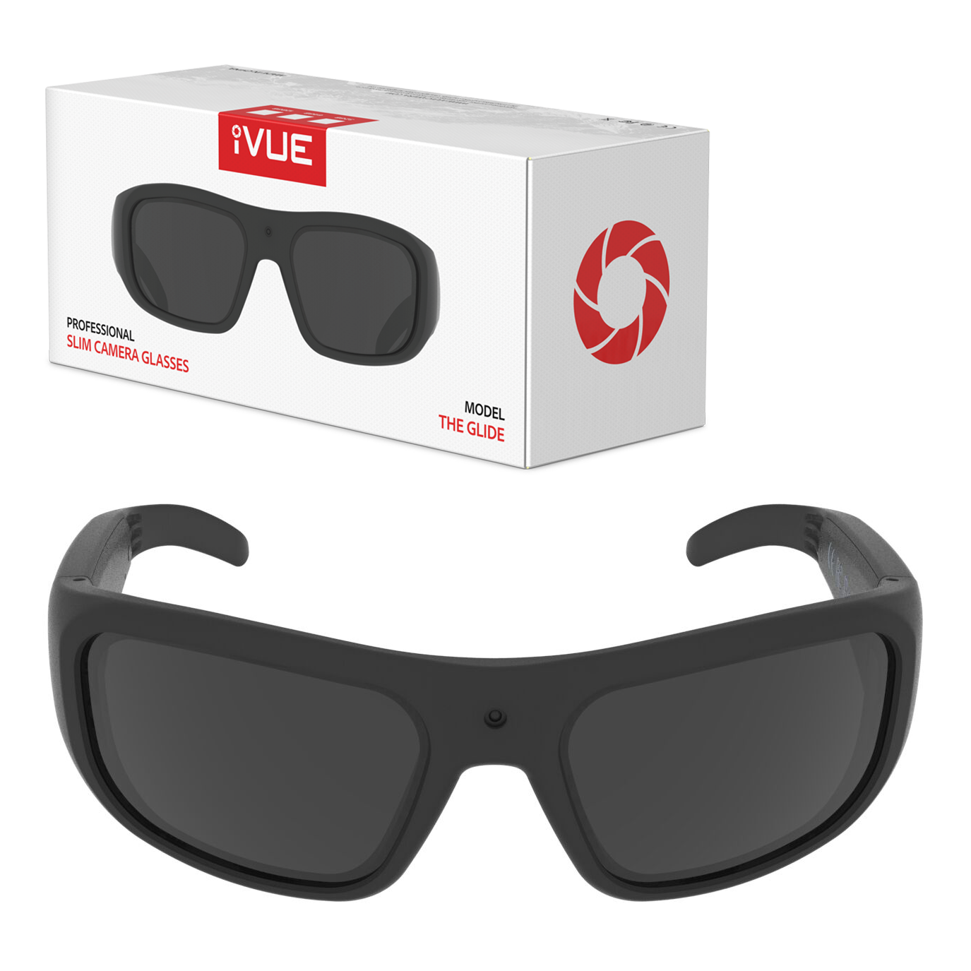 iVUE Glide camera glasses, slim 46g HD 1080P video recording sunglasses, front view