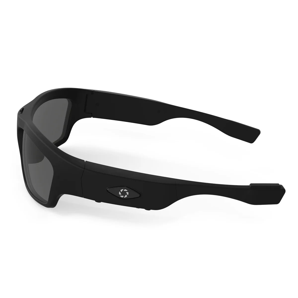 Denali camera glasses, left side from behind, showing the arm