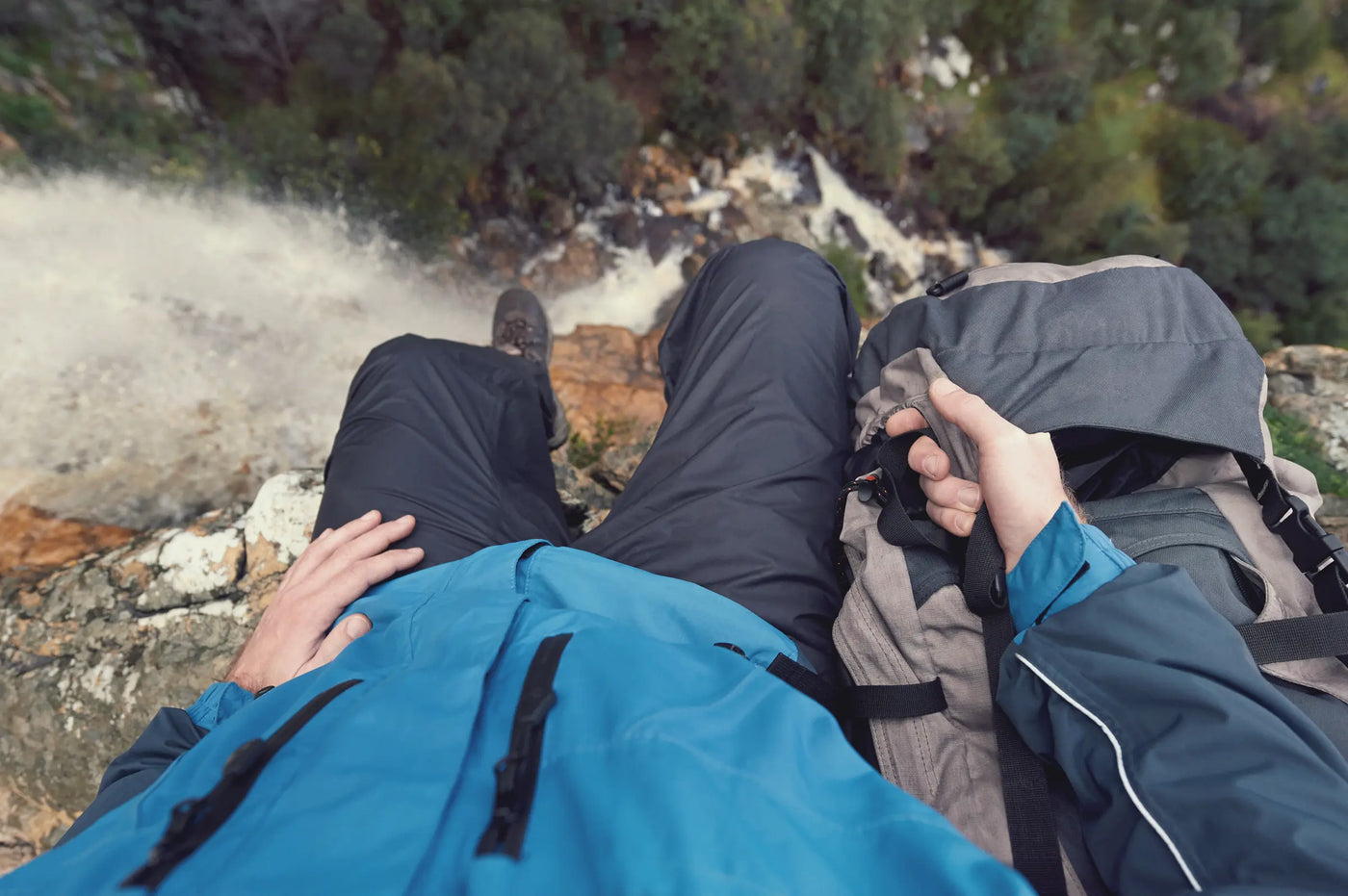 Point-of-view shot from the edge of a clifftop waterfall, captured on iVUE Denali camera glasses